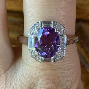 Moroccan Amethyst Sterling Silver Art Deco Ring Size 10